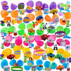 100 Prefilled Easter Eggs with Assorted Toys and Stickers Inside for Easter Egg Hunt