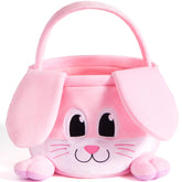 10x8 Inch Pink Rabbit Basket with Foldable Ears, Soft Empty Basket with Handle