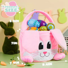 10x8 Inch Pink Rabbit Basket with Foldable Ears, Soft Empty Basket with Handle