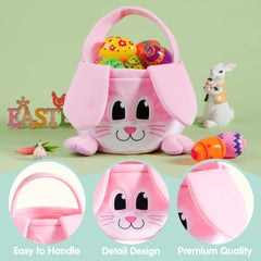 10x8 Inch Pink Rabbit Basket with Foldable Ears, Soft Empty Basket with Handle