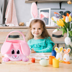 10x8 Inch Pink Rabbit Basket with Foldable Ears, Soft Empty Basket with Handle