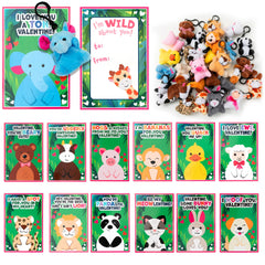 28 Animal Plushies with Valentine's Cards for Classroom Gift Exchange