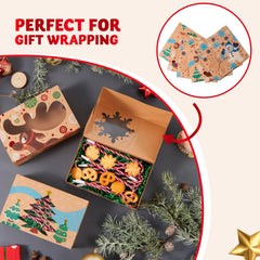 12 Foiled Kraft Christmas Cookie Boxes with Window, 8.5 x 5.75 x 2.75 Inches