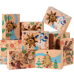 12 Foiled Kraft Christmas Cookie Boxes with Window, 8.5 x 5.75 x 2.75 Inches