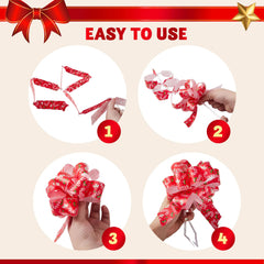 12 PCS Christmas Pull Bows with Ribbon, 5 Inches Wide