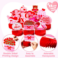 12 Pack Valentine's Day Honeycomb Centerpieces for Table Decor