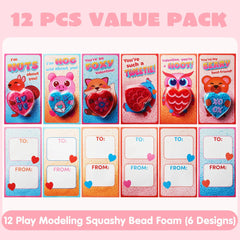 12-Pack Play Foam Animal Shapes with Valentine's Day Cards for Kids - Classroom Exchange Gifts