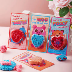 12-Pack Play Foam Animal Shapes with Valentine's Day Cards for Kids - Classroom Exchange Gifts