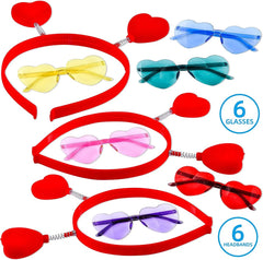 12-Pack Valentine's Day Heart Headbands & Glasses for Classroom Exchange Gifts