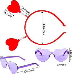12-Pack Valentine's Day Heart Headbands & Glasses for Classroom Exchange Gifts