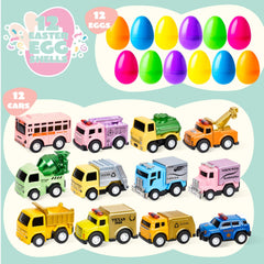 12 Pack 3.15 Inch Prefilled Easter Eggs with Die-Cast Pull Back Cars
