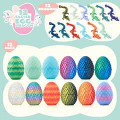 12 Pcs 3D Printed Articulated Dragon Eggs for Easter Party Favors, Egg Hunt & Classroom Prizes