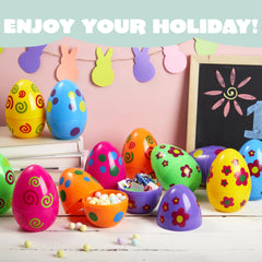 12 Colorful Printed Fillable Giant Easter Egg Shells (5.5 in)