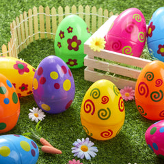 12 Colorful Printed Fillable Giant Easter Egg Shells (5.5 in)
