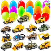 12 Prefilled Easter Eggs with Die-Cast Vehicles for Kids Easter Hunt Party Favors