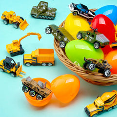 12 Prefilled Easter Eggs with Die-Cast Vehicles for Kids Easter Hunt Party Favors
