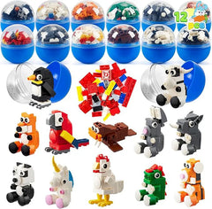 12 Easter Eggs with Animal Building Blocks for Kids Party & Hunt