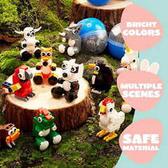 12 Easter Eggs with Animal Building Blocks for Kids Party & Hunt