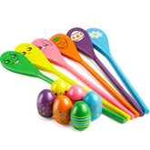 12 Pcs Egg and Spoon Race Game Set, Wooden Colorful Outdoor Party Supplies