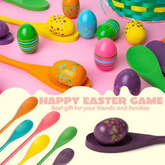 12 Pcs Egg and Spoon Race Game Set, Wooden Colorful Outdoor Party Supplies