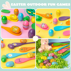 12 Pcs Egg and Spoon Race Game Set, Wooden Colorful Outdoor Party Supplies