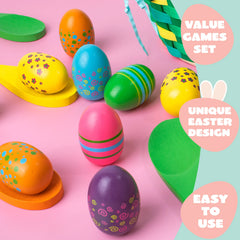 12 Pcs Egg and Spoon Race Game Set, Wooden Colorful Outdoor Party Supplies