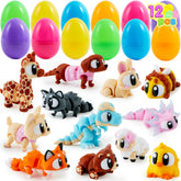 12-Pack Prefilled Easter Eggs with 3D Printed Big Eye Animal Toys for Kids Party Favors
