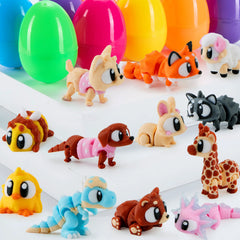 12-Pack Prefilled Easter Eggs with 3D Printed Big Eye Animal Toys for Kids Party Favors