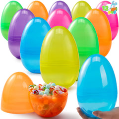 12 Jumbo Clear Plastic Easter Eggs for Filling, Hunting, and Basket Stuffers