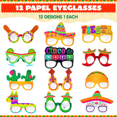 12 Pack Mexican Fiesta Party Paper Eyeglasses for Cinco de Mayo Decorations