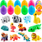 12 Prefilled Easter Eggs with 3D Articulated Wild Animals for Party Favors & Classroom Prizes