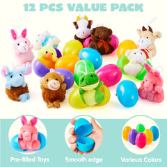 12 Prefilled Easter Eggs with Plush Toys for Egg Hunt, Party Favors & Classroom Prizes