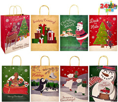 8 Christmas-Themed Colorful Drawstring Gift Bags, 24-Pack