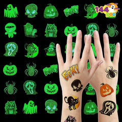 144 PCS Halloween Glowing Temporary Tattoos for Kids, 12 Luminous Designs