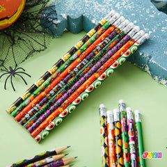 144 Pack Halloween Pencils with Erasers, 12 Unique Designs