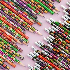 144 Pack Halloween Pencils with Erasers, 12 Unique Designs