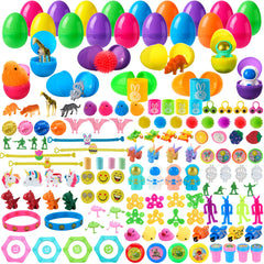 144 Prefilled Easter Eggs with Toys & Stickers for Egg Hunt, Party Favors & Classroom Prizes