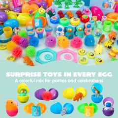 144 Prefilled Easter Eggs with Toys & Stickers for Egg Hunt, Party Favors & Classroom Prizes