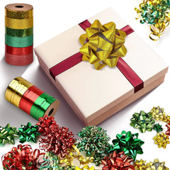 47-Pack Gift Wrap String and Bows in Red, Gold, Green