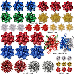 Assorted Bows - 42 Pack (White, Silver, Red, Gold, Green, Blue)