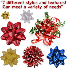 Assorted Bows - 42 Pack (White, Silver, Red, Gold, Green, Blue)