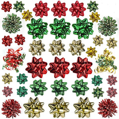 Assorted Bows - Red, Gold, Green (42 Pack)