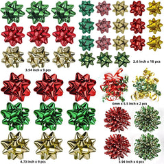 Assorted Bows - Red, Gold, Green (42 Pack)