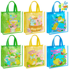 JOYIN 6 Pack Big Easter Bunny Gift Bags 13x13 Non-Woven Treat Bags for Kids Easter Party Supplies