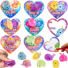 28 Glitter Mochi Squishy Toys with Valentine Cards for Classroom Exchange