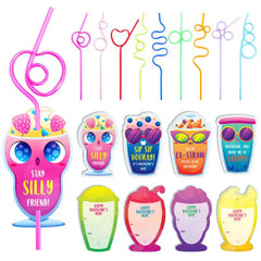 28 Reusable Drinking Straws with Kids' Valentine Cards for Valentine Party Favors