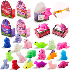 28-Pack Dinosaur Mochi Squishy Toys with Boxes - Valentine's Day Cards for Kids