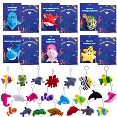 28Pcs Animal Keychains with Bulging Eyes and Kids Valentines Cards