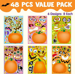 48PCS Halloween Pumpkin Make-a-Face Sticker Sheets