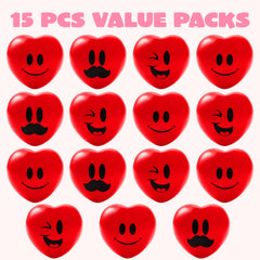 15pcs Valentine's Day Heart Shaped Happy Face Ball 3in